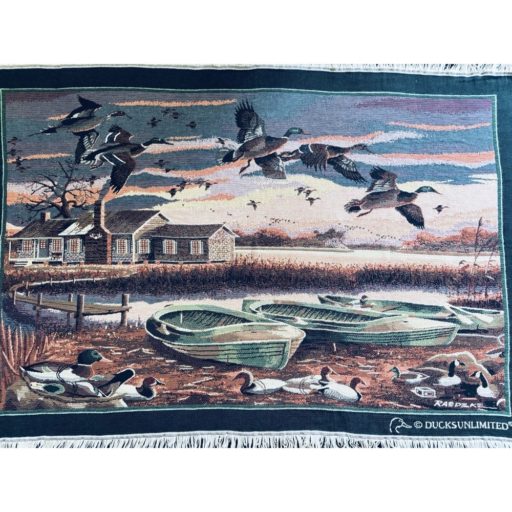 Vintage Ducks Unlimited Wood Ducks Throw Blanket Wall Hanging Signed USA EUC
